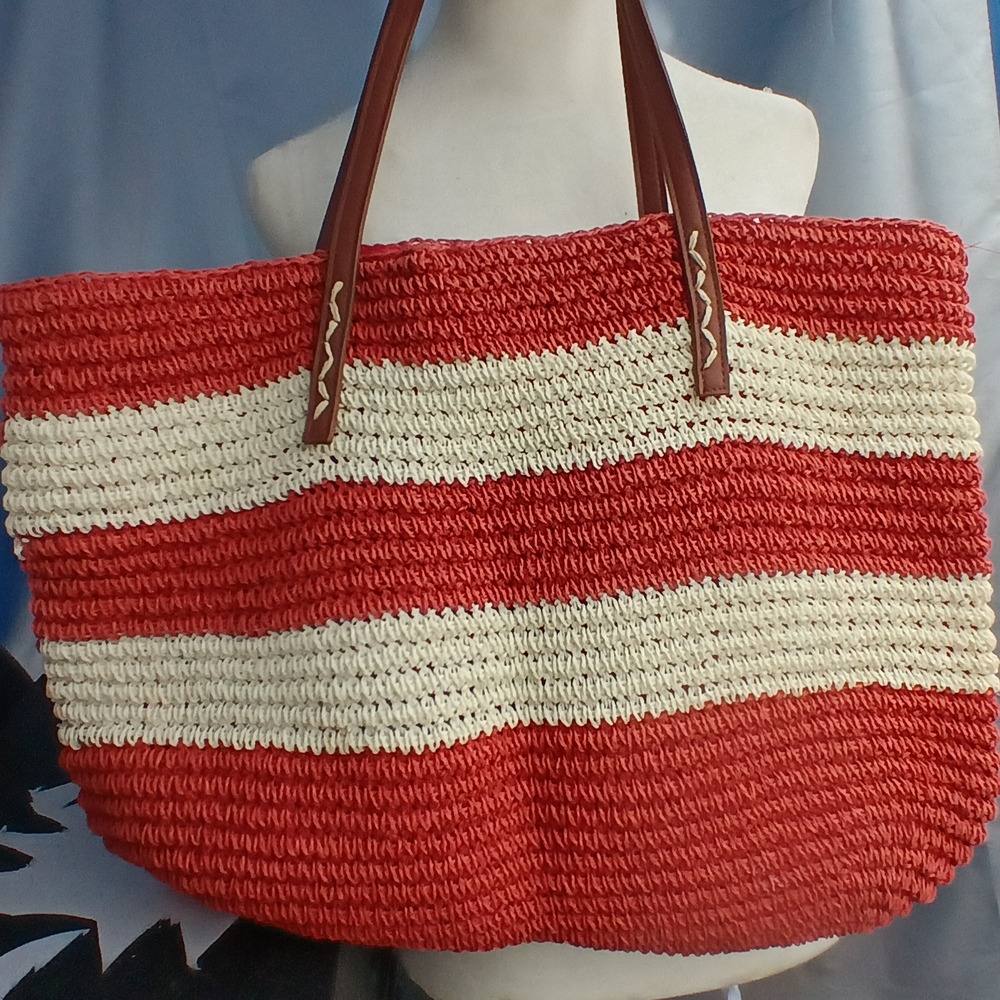 Under One Sky Red and Cream Striped Tote